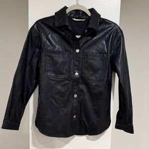H&M women’s black faux leather front button blouse. Size 12.Very nice condition.